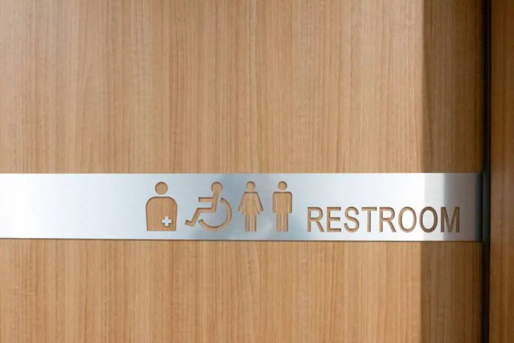 woman, men and disabled person toilet