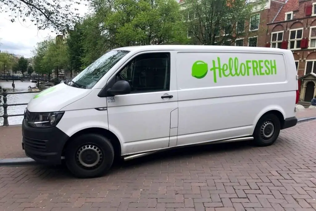 HelloFresh delivery van parked by the side of the road