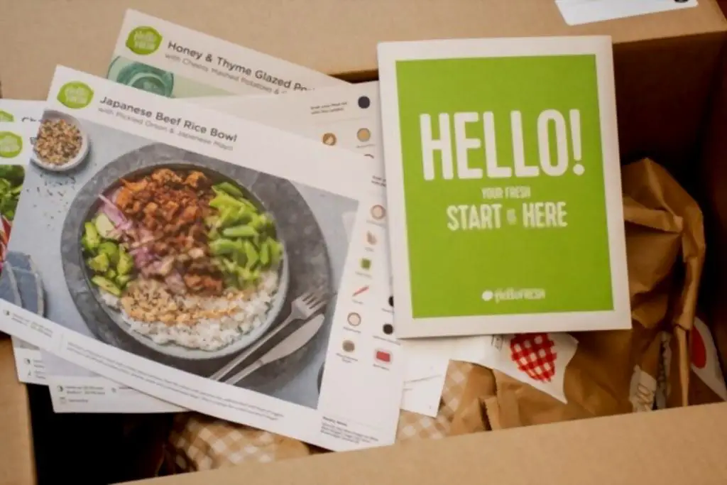 HelloFresh meal kits in a cardboard box