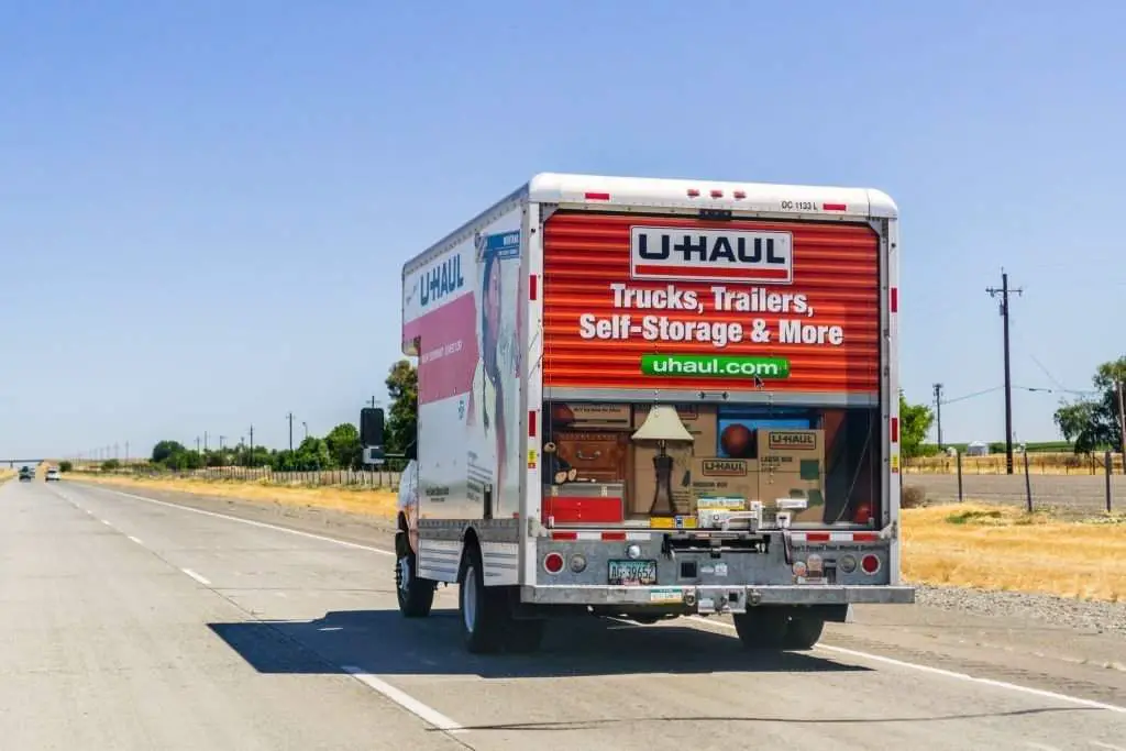 U-haul truck with boxes loaded