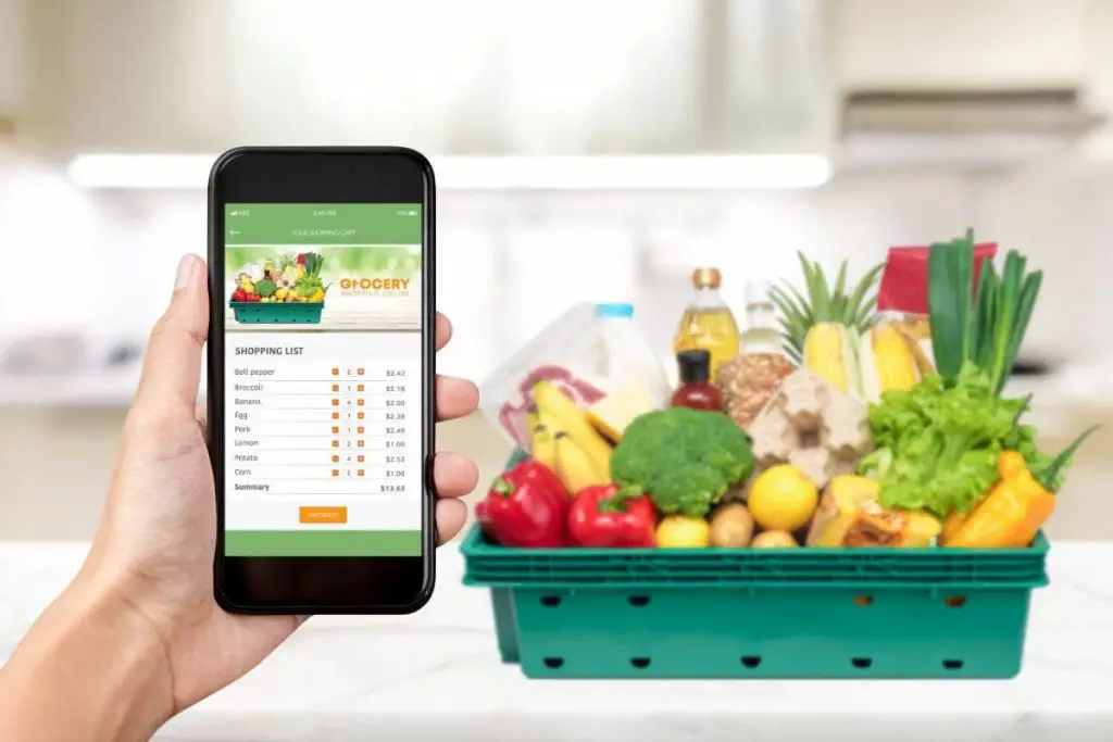 grocery online on smartphone screen
