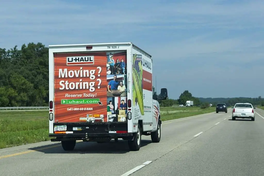 U-Haul-rental-moving-truck-traveling-on-a-highway